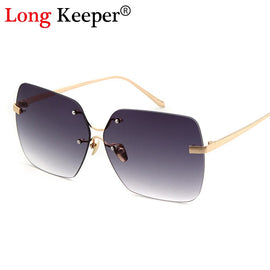 Long Keeper Gradient Crystal Cutting Women's Sunglasses Rimless Glasses Male Female Reflective Mirror Rimless Eyewear J1073M
