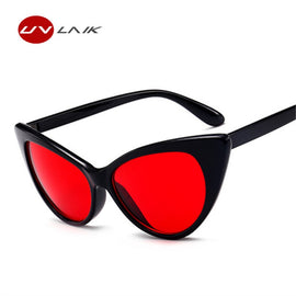 UVLAIK Cat Eye Sunglasses Women Blue Pink Red Lens Sun Glasses for Women Brand Designer Sunglass Clear Frame Women's Glasses