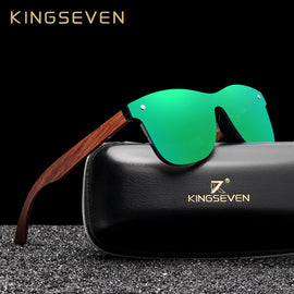 KINGSEVEN Bubinga Wooden Men's Sunglasses Polarized Retro Rimless Green Mirror Lens Sun Glasses Handmade Driving Eyewear
