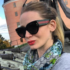 New Oversized Sunglasses Women Cat Eye Sexy Lunette De Soleil Women's Red Green Decorative Glasses Oculos Fashion Eyewear UV400