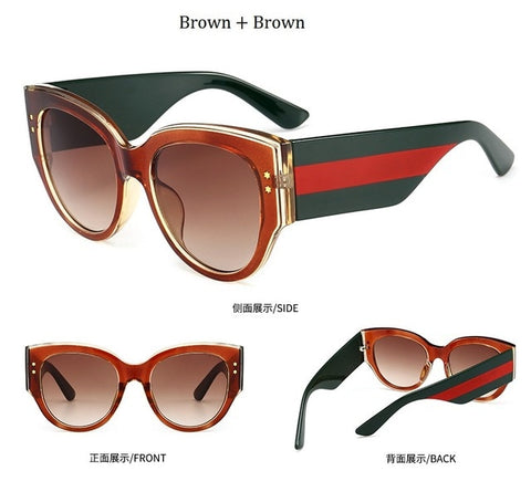 New Oversized Sunglasses Women Cat Eye Sexy Lunette De Soleil Women's Red Green Decorative Glasses Oculos Fashion Eyewear UV400