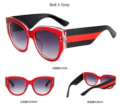 New Oversized Sunglasses Women Cat Eye Sexy Lunette De Soleil Women's Red Green Decorative Glasses Oculos Fashion Eyewear UV400
