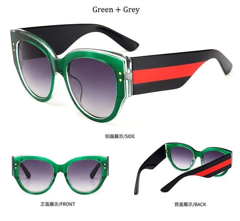 New Oversized Sunglasses Women Cat Eye Sexy Lunette De Soleil Women's Red Green Decorative Glasses Oculos Fashion Eyewear UV400