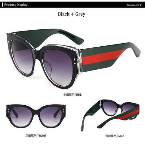 New Oversized Sunglasses Women Cat Eye Sexy Lunette De Soleil Women's Red Green Decorative Glasses Oculos Fashion Eyewear UV400