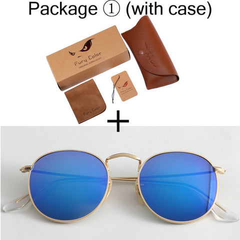 Glass lens Small Round Sunglasses Women's Metal Frame Sunglasses Women Luxury ladies retro driving sun glasses gafas