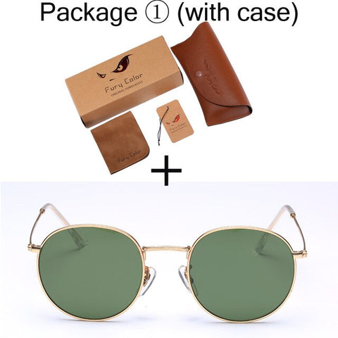 Glass lens Small Round Sunglasses Women's Metal Frame Sunglasses Women Luxury ladies retro driving sun glasses gafas
