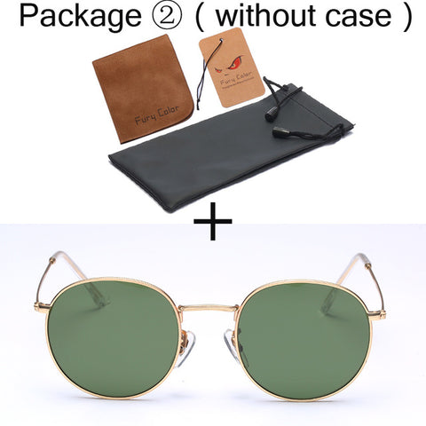 Glass lens Small Round Sunglasses Women's Metal Frame Sunglasses Women Luxury ladies retro driving sun glasses gafas