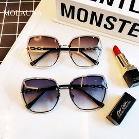 High Quality Women's Rimless Square Sunglasses Fashion Gradient Sexy Sun Glasses For Women Luxury Big Frame Female Oculos De Sol
