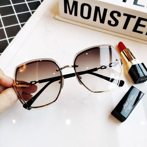 High Quality Women's Rimless Square Sunglasses Fashion Gradient Sexy Sun Glasses For Women Luxury Big Frame Female Oculos De Sol