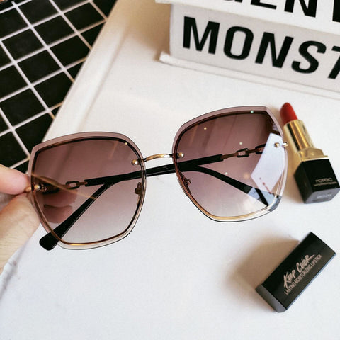 High Quality Women's Rimless Square Sunglasses Fashion Gradient Sexy Sun Glasses For Women Luxury Big Frame Female Oculos De Sol