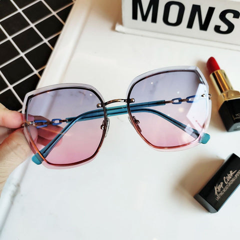 High Quality Women's Rimless Square Sunglasses Fashion Gradient Sexy Sun Glasses For Women Luxury Big Frame Female Oculos De Sol