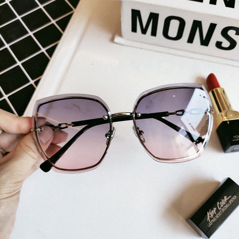 High Quality Women's Rimless Square Sunglasses Fashion Gradient Sexy Sun Glasses For Women Luxury Big Frame Female Oculos De Sol
