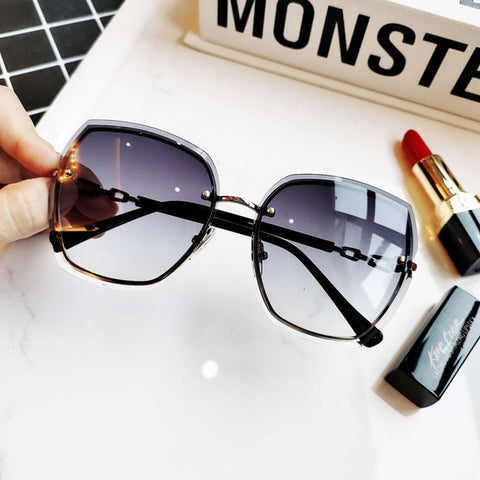 High Quality Women's Rimless Square Sunglasses Fashion Gradient Sexy Sun Glasses For Women Luxury Big Frame Female Oculos De Sol