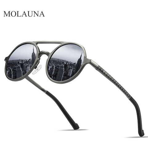 Retro Round Steampunk Sunglasses Men Aluminum Men's Polarized Sunglasses Classic Driving Male Glasses Oculos De Sol UV400