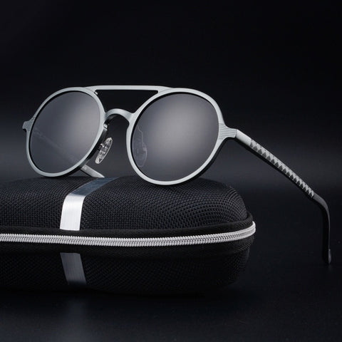 Retro Round Steampunk Sunglasses Men Aluminum Men's Polarized Sunglasses Classic Driving Male Glasses Oculos De Sol UV400