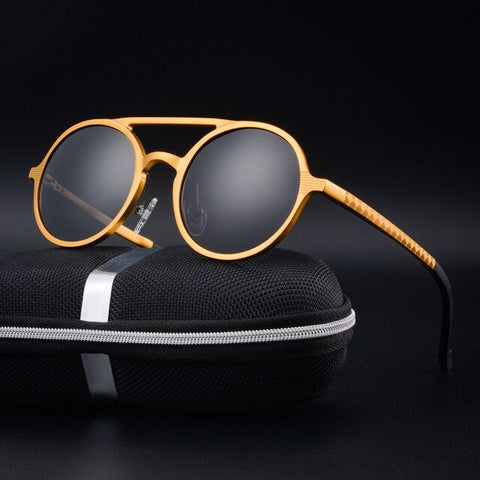 Retro Round Steampunk Sunglasses Men Aluminum Men's Polarized Sunglasses Classic Driving Male Glasses Oculos De Sol UV400
