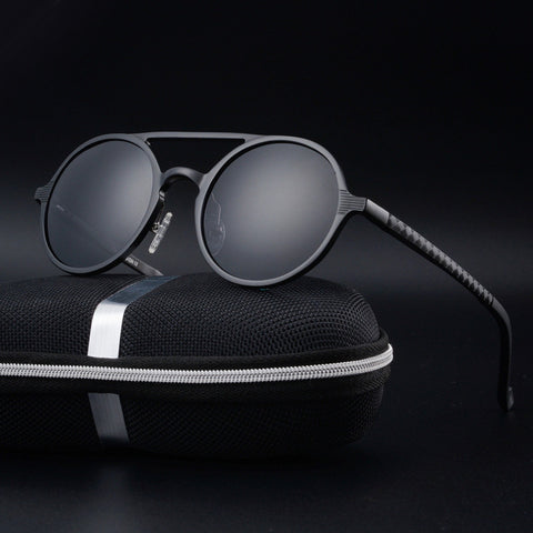 Retro Round Steampunk Sunglasses Men Aluminum Men's Polarized Sunglasses Classic Driving Male Glasses Oculos De Sol UV400