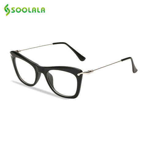 SOOLALA Women's Fashion Designer Cat Eye Eyeglasses Frames with Metal Arms Reading Glasses Women Anti-fatigue Eyewear Oculos