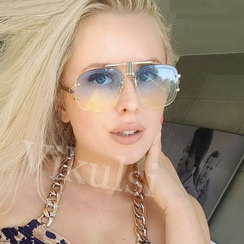 Unisex Rimless Square Sunglasses Women's 2019 New Trend Ladies Luxury Brand Gradient Aviation Sunglasses Female Men Shades UV400