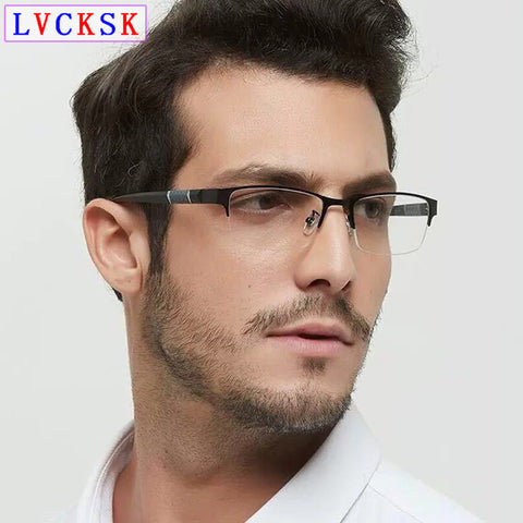 Men's Business Myopia Glasses Fashion Casual Metal Semi Rim Transparent Glasses Nearsighted Shortsighted Spectacles -1.0~-6.0 D5
