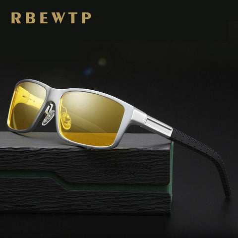 RBEWTP Night Vision Glasses Aluminum Magnesium Men's Sunglasses Polarized Square Mirror oculos Male Eyewear Accessories For Men