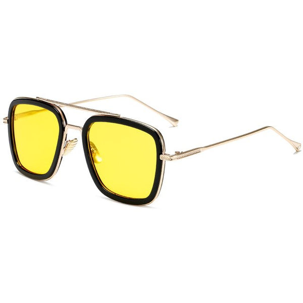 Men's Square Night Vision Sunglassses Men Yellow Lens Tony Stark Iron Man Driving Glasses Male Retro UV400 Eyeglasses