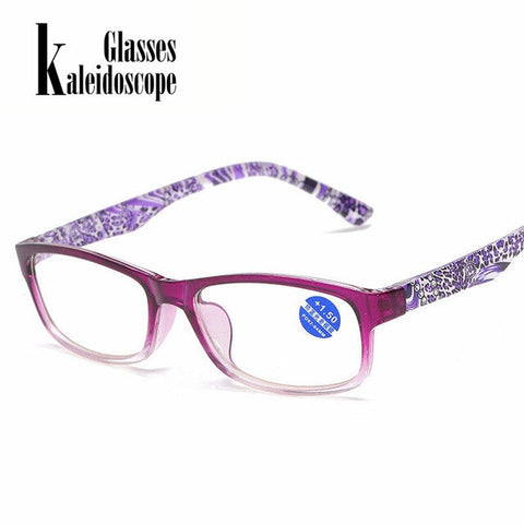 Women's Blue Light Blocking Reading Glasses Ladies Purple Printing Elderly Hyperopia Eyewear Women Anti-blue Light Resin Glasses