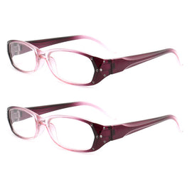 Sunny 2 Pack of Women's Fashion Pink Purple Oval Full-rim Reading Glasses Lightweight Fashion Casual Eyeglasses 1.0-3.5 Readers