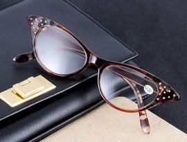 Women's resin middle age ladies cateye shape with acrylic diamonds ultra attrative trendy reading