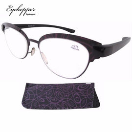 R11081 Pattern Stainless Steel Frame Rim Plastic Arms Women's Reading Glasses W/pouch+1.0/1.5/1.75/2.25/2.5/3.0/3.5