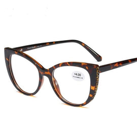 Women's Luxury Rhinestone Cat Eye Reading Glasses Fashion Ladies Crystal Decoration Presbyopia Glasses Diopter +50 to +400