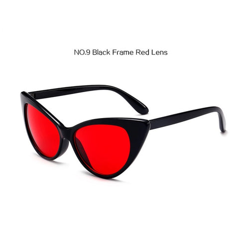 UVLAIK Cat Eye Sunglasses Women Blue Pink Red Lens Sun Glasses for Women Brand Designer Sunglass Clear Frame Women's Glasses