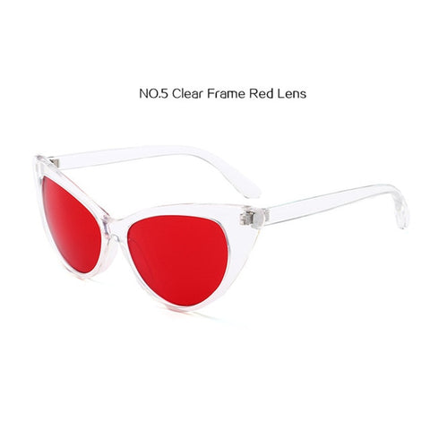 UVLAIK Cat Eye Sunglasses Women Blue Pink Red Lens Sun Glasses for Women Brand Designer Sunglass Clear Frame Women's Glasses