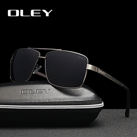 OLEY Square Men's Polarized Sunglasses Stainless steel frame Fashion summer travel HD glasses Driving anti-glare goggles