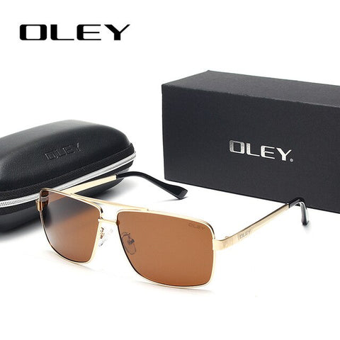 OLEY Square Men's Polarized Sunglasses Stainless steel frame Fashion summer travel HD glasses Driving anti-glare goggles
