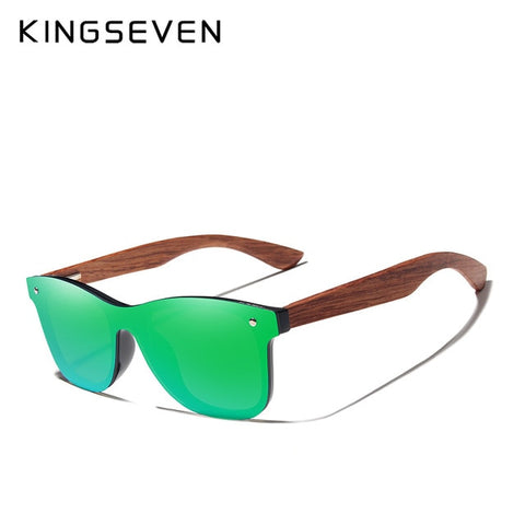 KINGSEVEN Bubinga Wooden Men's Sunglasses Polarized Retro Rimless Green Mirror Lens Sun Glasses Handmade Driving Eyewear