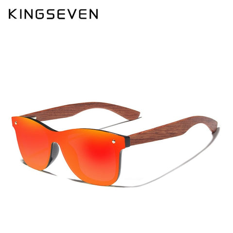KINGSEVEN Bubinga Wooden Men's Sunglasses Polarized Retro Rimless Green Mirror Lens Sun Glasses Handmade Driving Eyewear