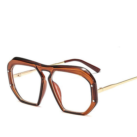 HBK Women's Oversized Glasses Square Sunglasses Designer Brand Luxury Large Female Sun Glasses One Pieces Clear Lens Oculos