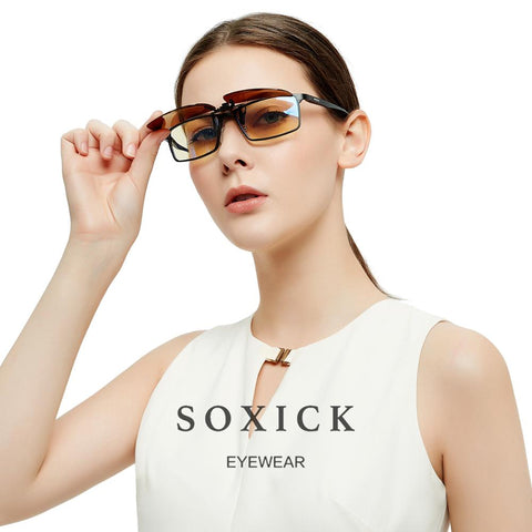 Soxick Women's Polarized Day Night Vision Clip On Lens Glasses Sunglasses Lightweight Driving Eyewear Sunglasses Flip Up