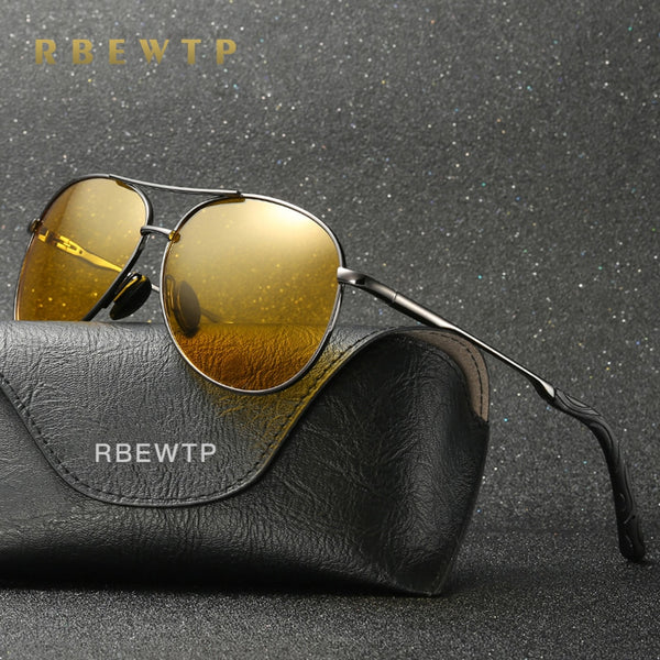 RBEWTP Retro Vintage Men's Night Vision Sunglasses Polarized Driving Sun Glasses oculos Male Eyewear Accessories For Men