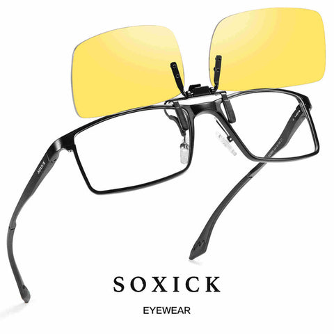 Soxick Women's Polarized Day Night Vision Clip On Lens Glasses Sunglasses Lightweight Driving Eyewear Sunglasses Flip Up